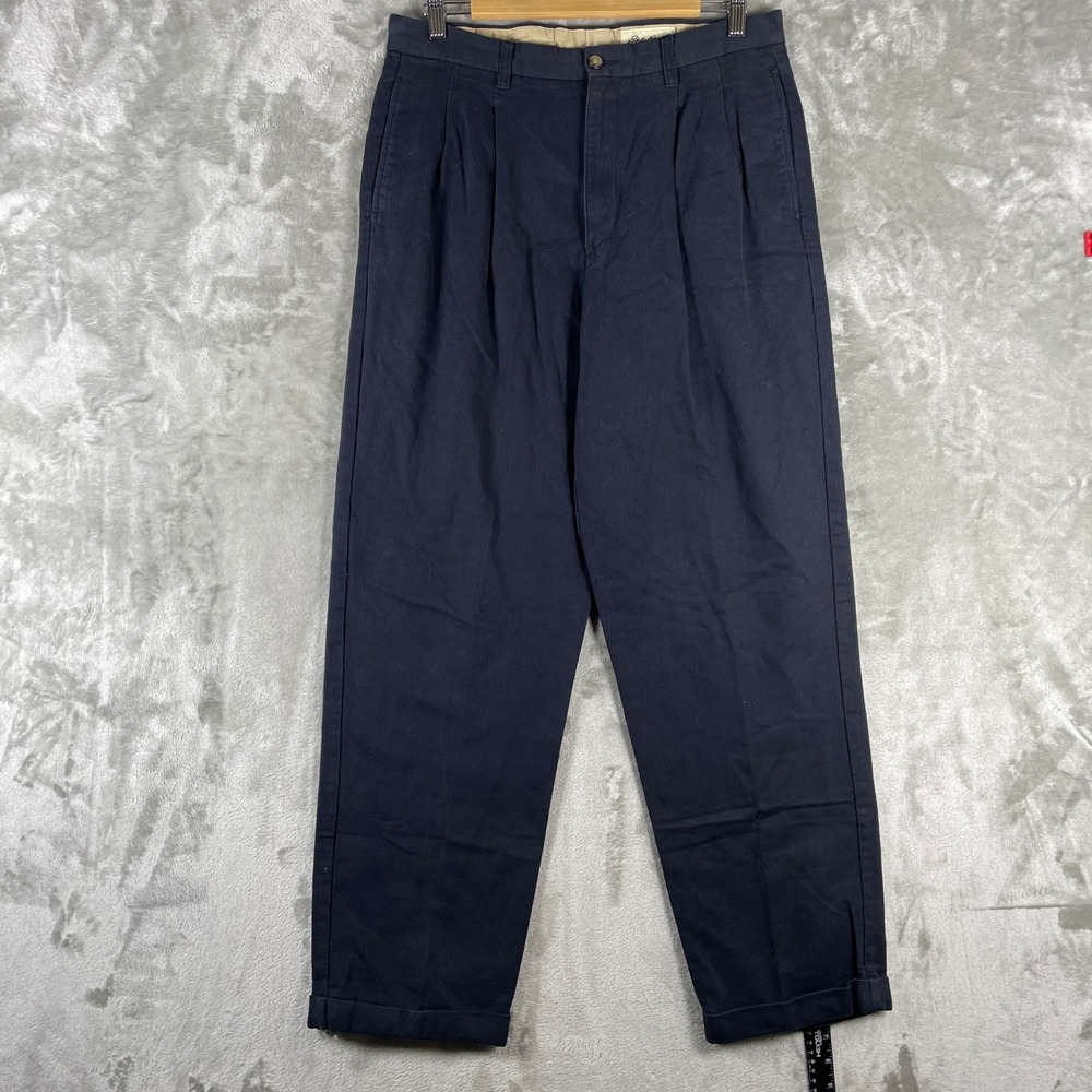 Vintage Eddie Bauer Pique Corduory Double Pleated Pants Mens 32x32 Preppy Navy